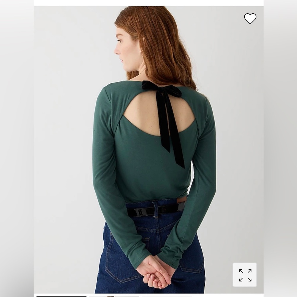 NWT J. Crew black long sleeve top with velvet bow
